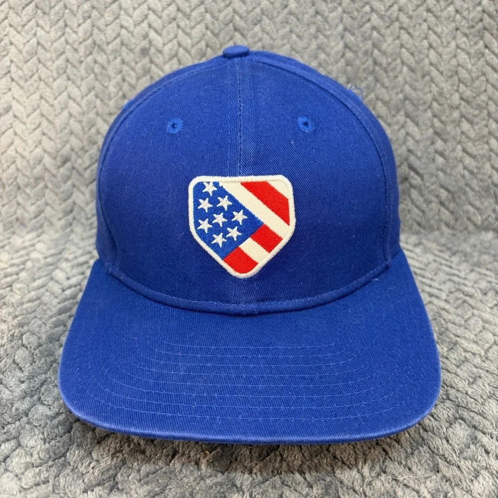 Sleefs Royal Blue USA Flag Shield Baseball Cap Hat 100% Cotton Flat Brim 1024